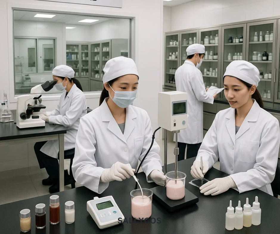 Phòng thí nghiệm QC trong nhà máy gia công mỹ phẩm Hàn Quốc trọn gói – kiểm nghiệm chất lượng sản phẩm đạt chuẩn quốc tế.