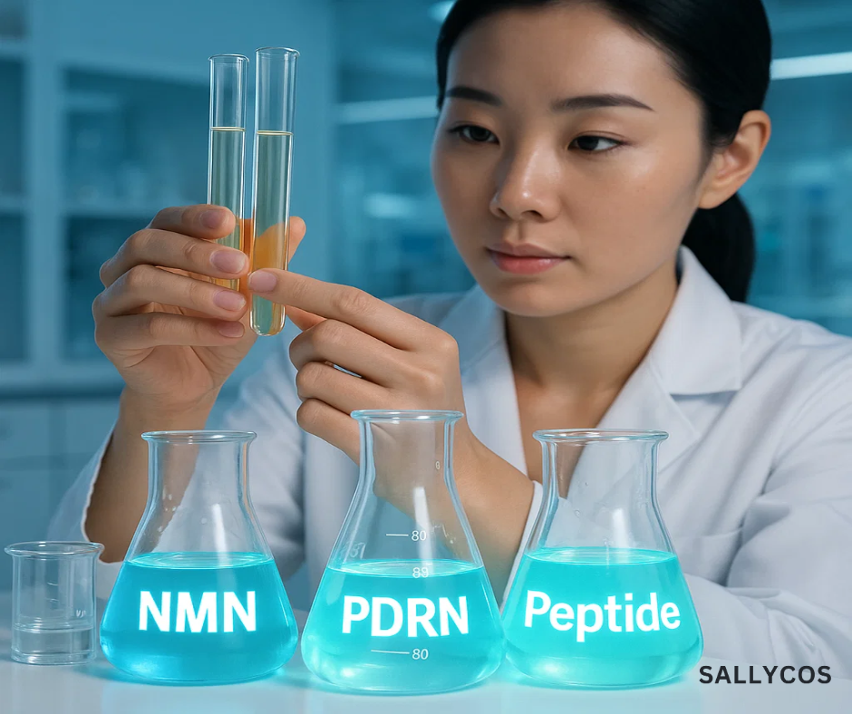 Phòng thí nghiệm gia công mỹ phẩm oem R&D SALLYCOS đang nghiên cứu công thức mỹ phẩm chứa NMN, PDRN và Peptide.