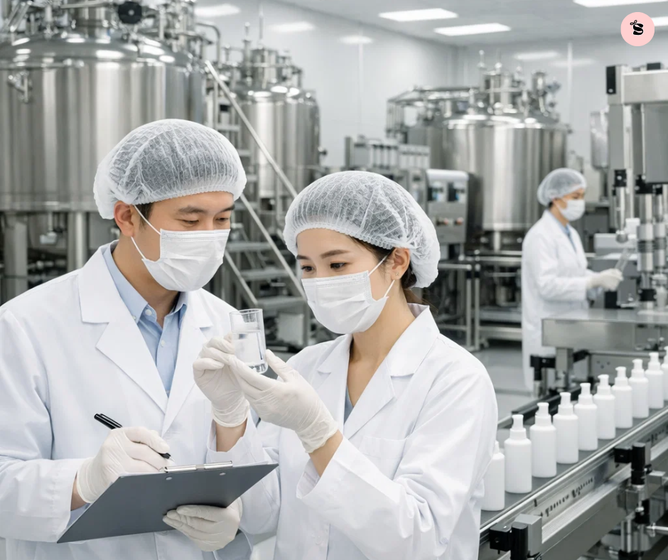 Dây chuyền chiết rót serum và toner tại nhà máy mỹ phẩm Hàn Quốc