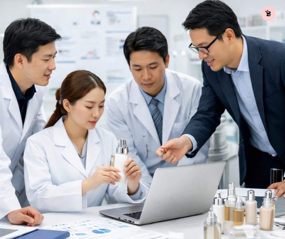 nghiên cứu công thức mỹ phẩm hàn quốc trong phòng lab tại xưởng mỹ phẩm