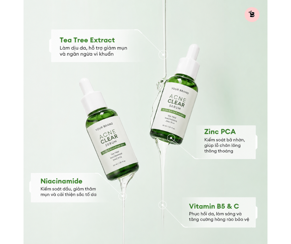 Gia công serum trị mụn Hàn Quốc theo thương hiệu riêng cùng SALLYCOS